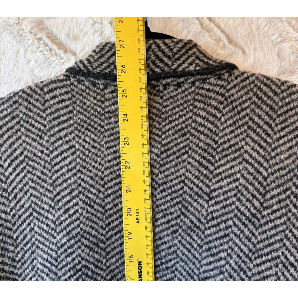 ZARA Sweater Cardigan Small Herringbone Dark Brown Black Open Front Black Trim - Picture 8 of 9